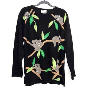 VINTAGE The Quacker Factory Knit Koala Crew Neck Sweater Size Medium